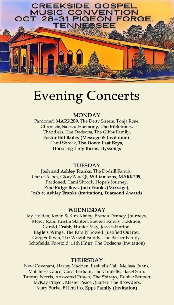 Creekside 2019 evening schedule